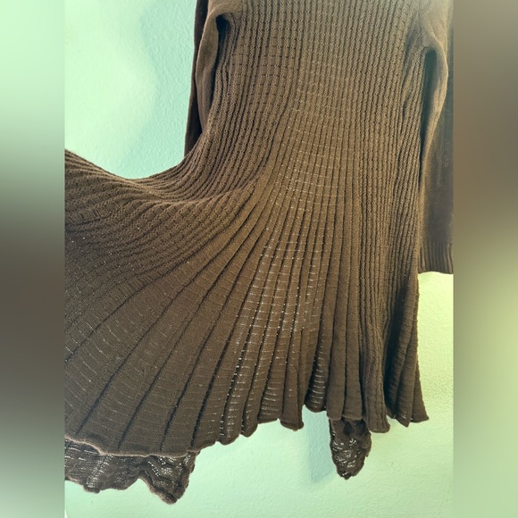 VENICE BLUE Chocolate Brown Boho Pom Pom Tie Longline Cardigan L/XL Sweater Top - Picture 11 of 16